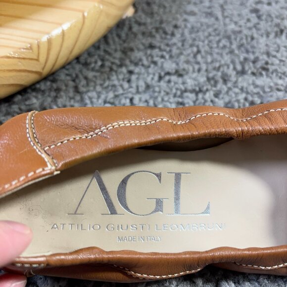 AGL Ballet Flats Women Sz 5.5 Leather Cap Toe Slip On Casual Shoes Made in Italy - Picture 7 of 8